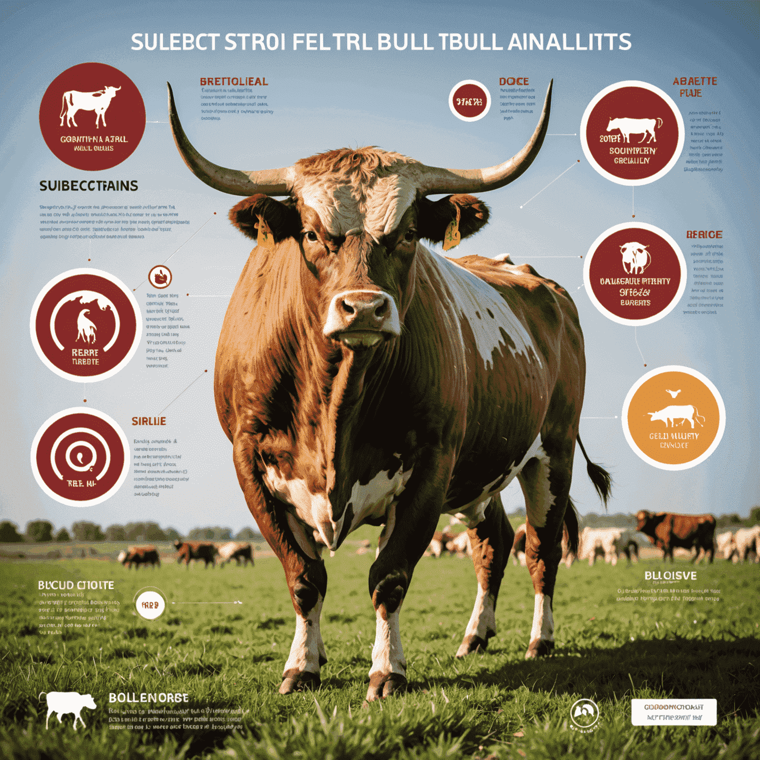 Infographic showing various bull traits being analyzed, such as growth rate, meat quality, and fertility