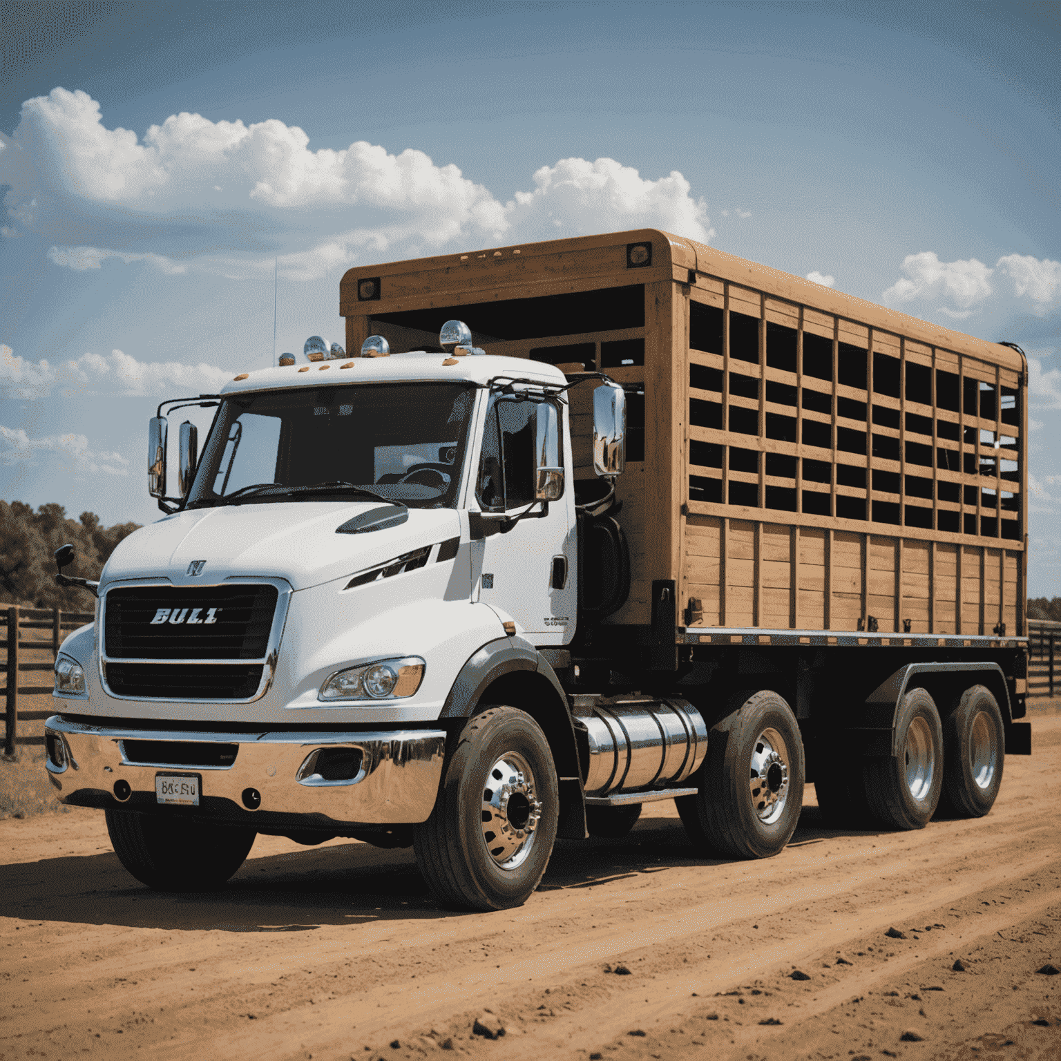 A specialized livestock transport vehicle designed for bull transportation, with safety features and comfortable interiors visible.